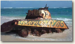 Tank on beach in Spanish Virgin Islands