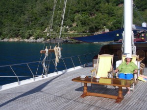 relaxing on deck of Turkey yacht charter